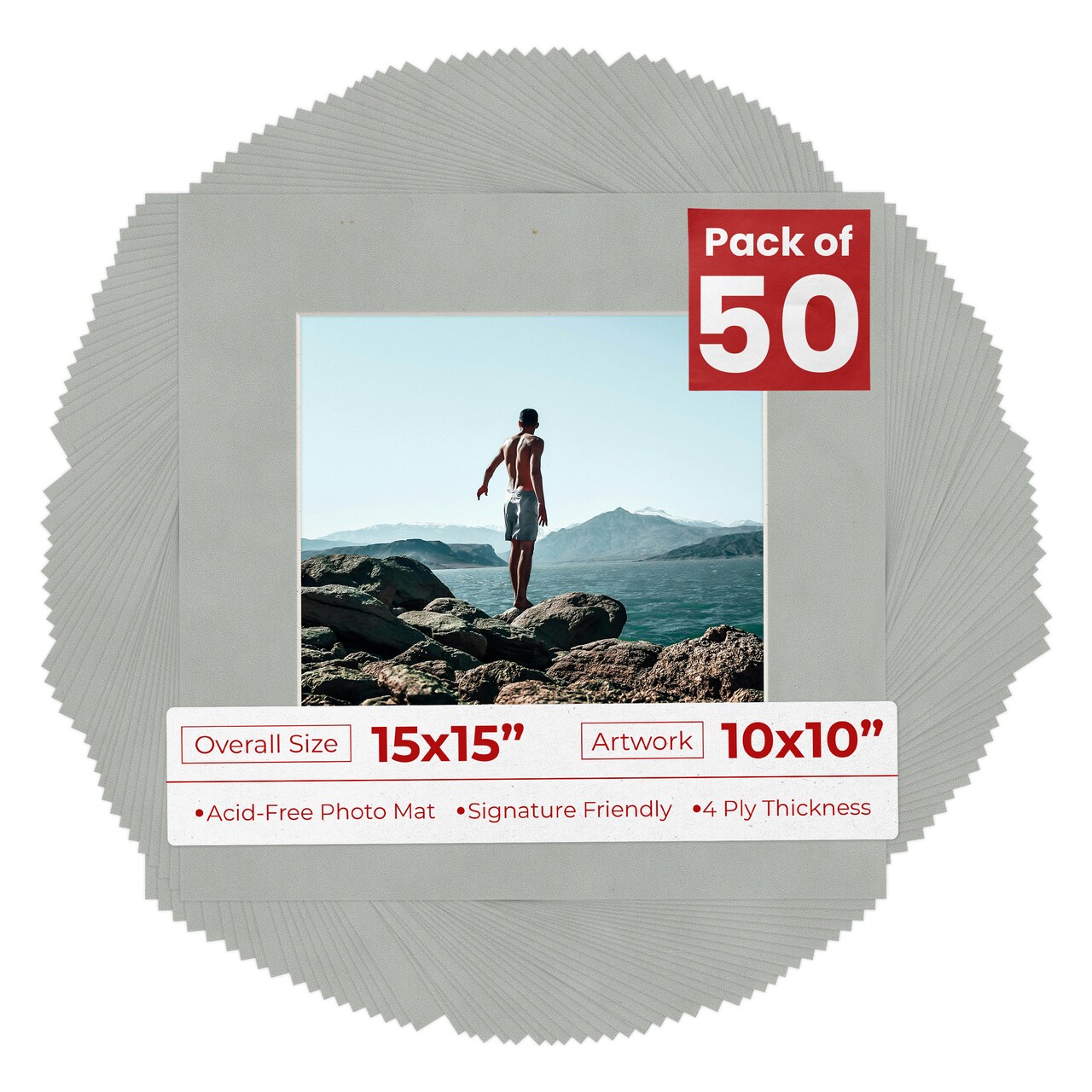 Light Grey Suede Mat Board for 15x15 Frames - Fits 10x10 Photos